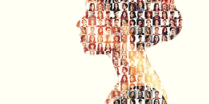 Mosaic of a woman's profile.