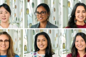 Grid collage of 6 new faculty headshot photos.